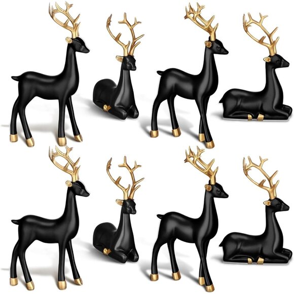 8 Pcs Christmas Black Standing Deer Figurines Decoration for Home Living - Picture 1 of 7